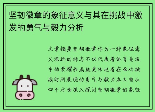 坚韧徽章的象征意义与其在挑战中激发的勇气与毅力分析